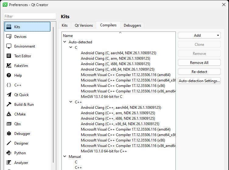 Qt Creator Compilers